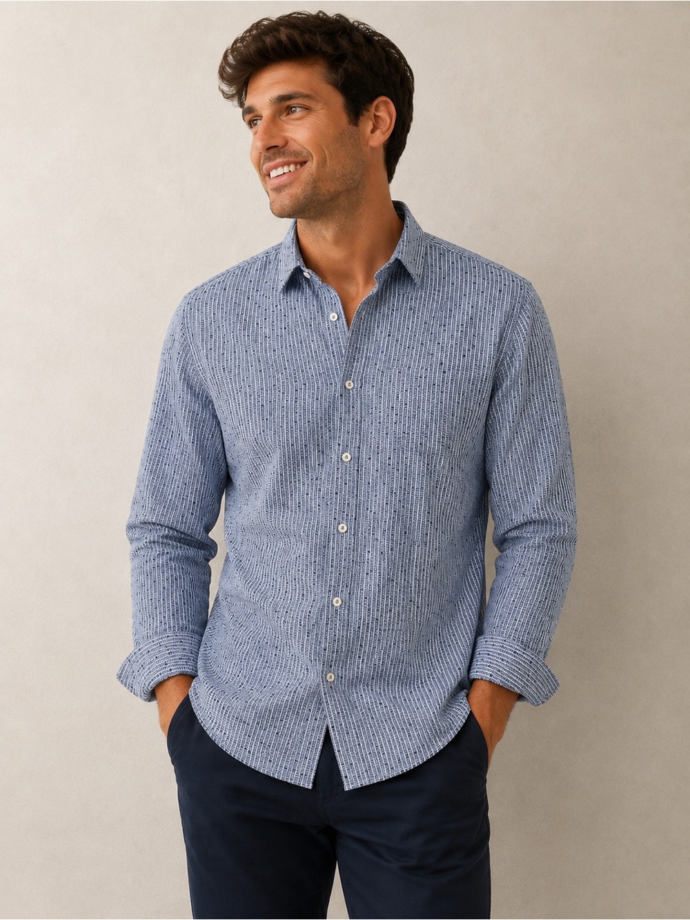 Bugatchi Shaped Fit Long Sleeve Button-Up Shirt Medium